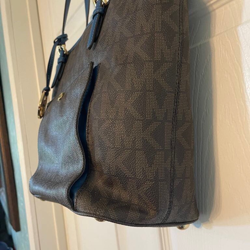Michael Kors Brown and Blue Monogram Tote - Picture 2 of 15